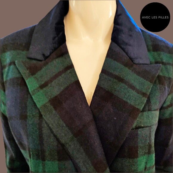 AVEC LES FILLES NEW Preppy Plaid Velour Collar Double Breast Jacket M - Picture 6 of 11